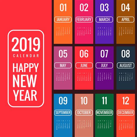 Year 2019 Beautiful Calendar Creative Design 250046 Vector Art At Vecteezy