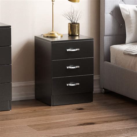 Vida Designs Black Chest Of Drawers 3 Drawer With Metal Handles And