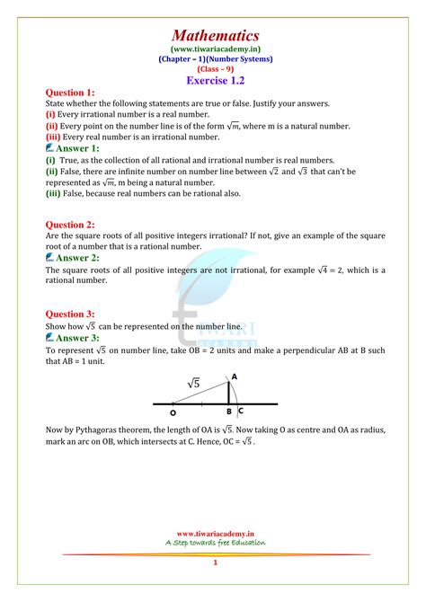 Ncert Solutions For Class 9 Maths Chapter 1 Number Systems In Pdf