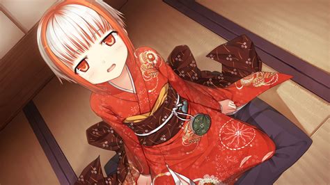 wallpaper anime red dress toy kimono clothing monobeno art girl posture look