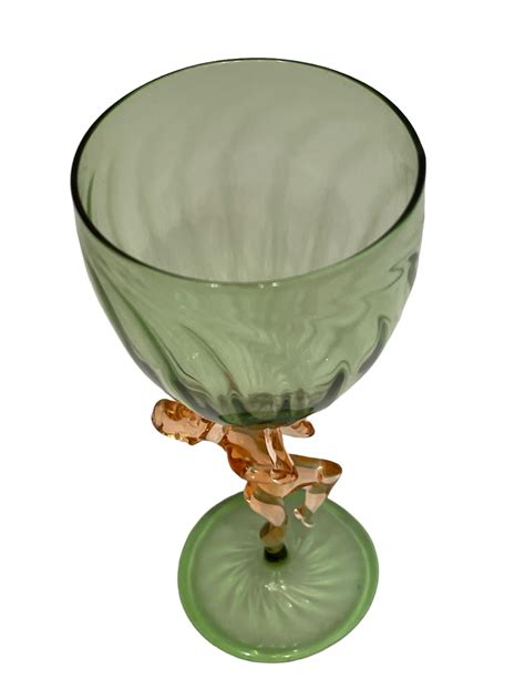 Beautiful Green Stemware Glass Nude Lady Stem Bimini Art Glass