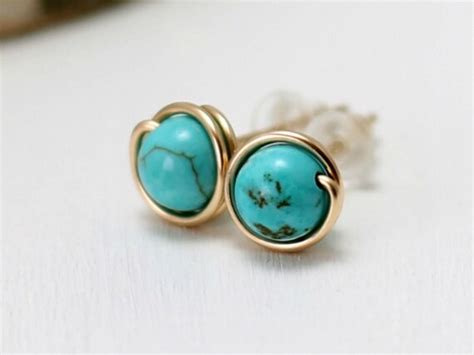 Genuine Turquoise Earrings K Gold Filled Turquoise Post