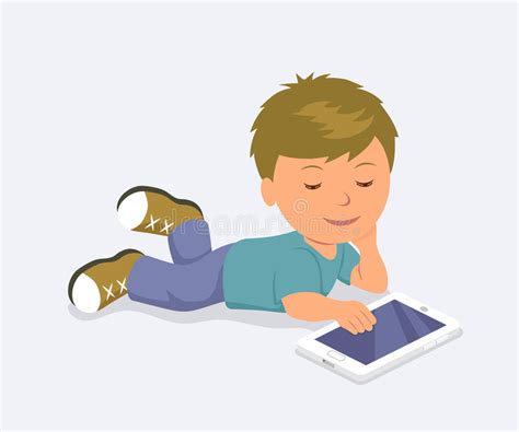 Baby Lying Down Playing Mobile Games On The Tablet Stock Illustration