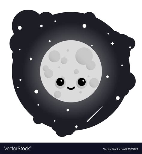 Cartoon Cute Moon In Sky Full Of Stars Royalty Free Vector