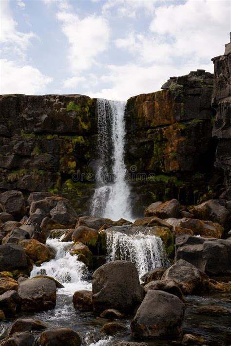 Oxararfoss Waterfall In Pingvellir National Park Iceland Stock Image