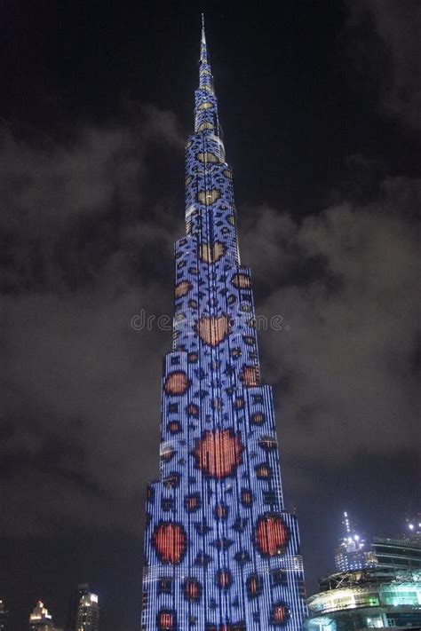 The Led Lights Show At Burj Khalifa In Dubai Uae Editorial Stock Photo
