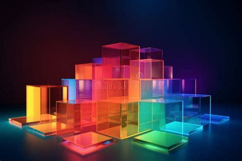 Transparent And Colorful Glass Cubes Illuminated With Light And