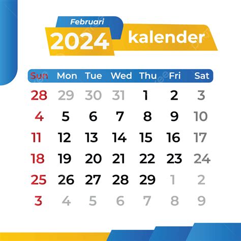 Kalender 2024 Bulan Februari Gambar Clipart Gradien Biru Dan Kuning