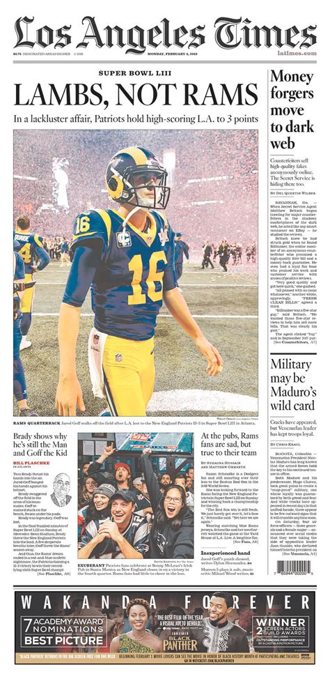 Patriots Rams Reactions Newspaper Front Pages After Super Bowl
