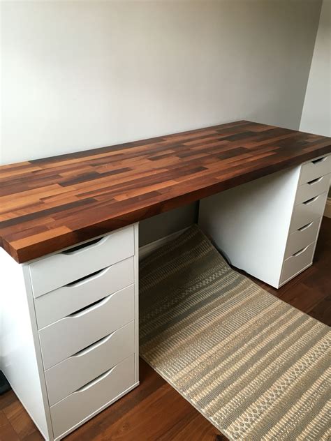 Ikea Alex Cabinets With Walnut Solid Wood Desk Dicas De Decoração E