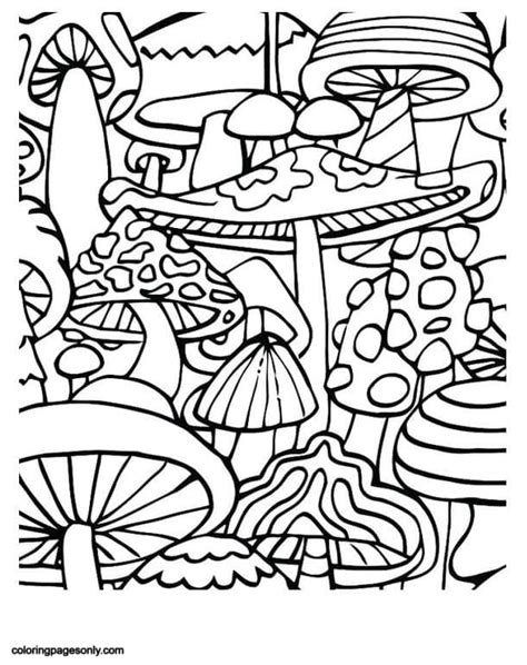 Trippy Mushrooms Coloring Page Free Printable Coloring Pages