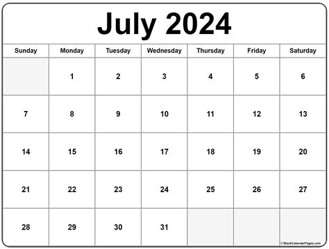 July 2024 Calendar Free Printable Calendar