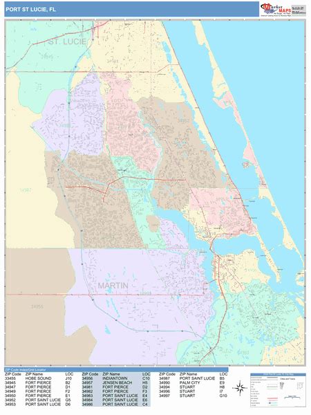 Port St Lucie Florida Wall Map Color Cast Style By Marketmaps Mapsales
