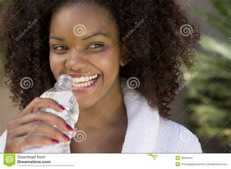 Woman Drinking Mineral Water Stock Image Image Of African Bottle