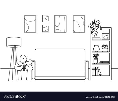 Contour Silhouette Living Room Royalty Free Vector Image
