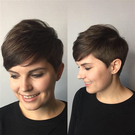 Polished Tapered Pixie With Voluminous Texture And Side Swept Bangs On