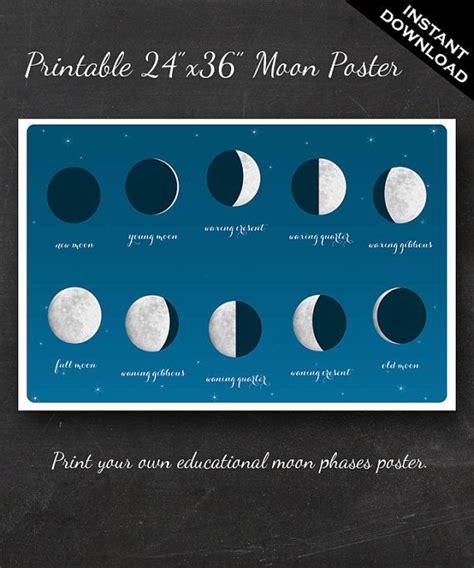 Moon Phases Poster Printable Poster Of The By Geeklingbooks 1299
