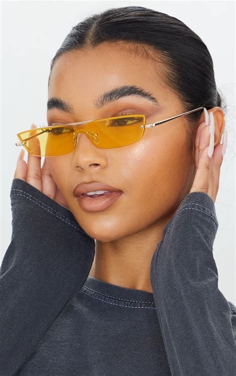 Yellow Lens Squashed Square Sunglasses Prettylittlething Ca