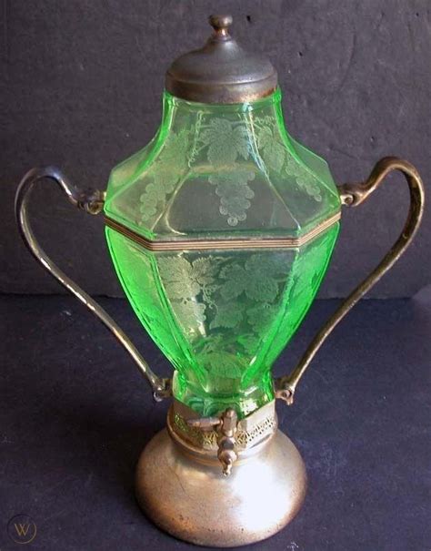 Antique Victorian Filigree Silver Etched Figural Vaseline Urn Decanter