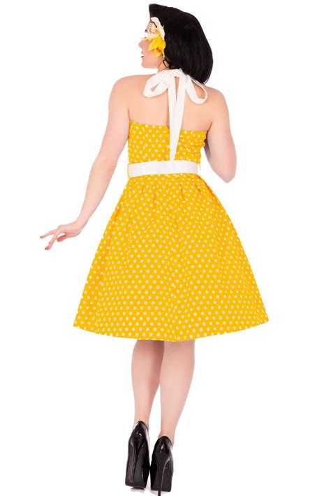Sophia Halterneck Yellowwhite Polka Dot Swing Dress