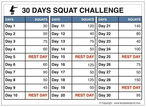 Do this every day for 30 days. The 30 Day Squat Challenge Schedule Calendar | Get Your ...
