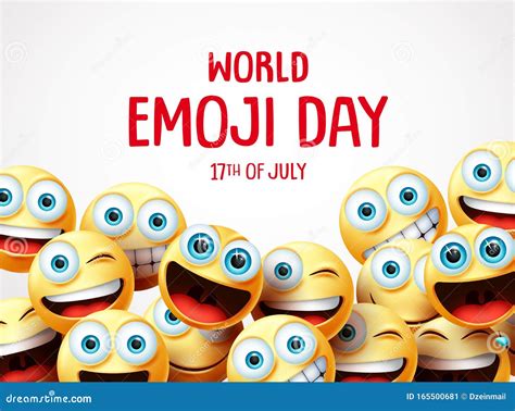 World Emoji Day With Lettering Of Line Art Emoticons Cartoon Vector