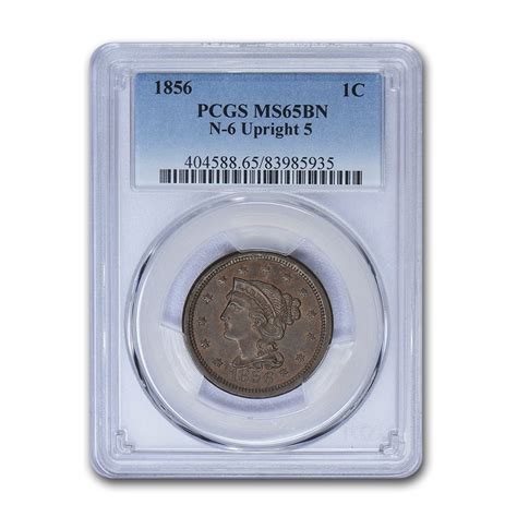 Buy 1856 Large Cent Ms 65 Pcgs Brown Upright 5 Apmex