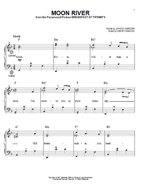 Henry Mancini Moon River Sheet Music Notes Download Printable Pdf
