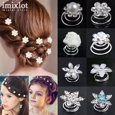 12pcsset Wedding Bridal Silver Diamante Crystal Hair Twists Swirls