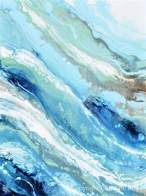 Original Art Blue White Abstract Painting Ocean Modern Coastal Decor