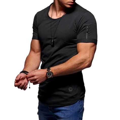 Zipper Shirts Men Tee Shirt Slim Fit O Neck Short Sleeve Shirts Muscle