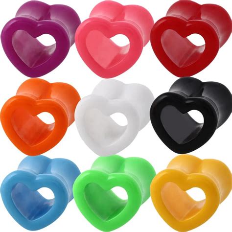 1 Pair Acrylic Love Heart Ear Piercings For Women Plugs And Tunnels