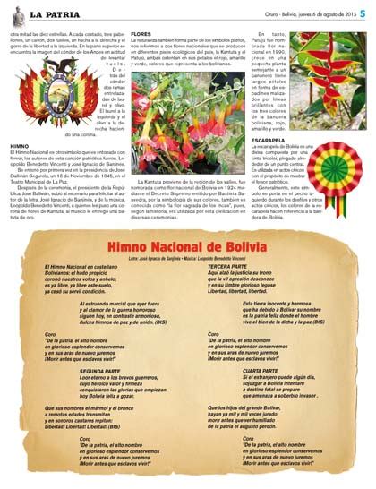 Himno Nacional De Bolivia Periódico La Patria Oruro Bolivia