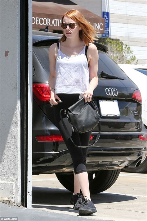 Emma Stone Exits Gym In Monochrome Trousers Amid Andrew Garfield