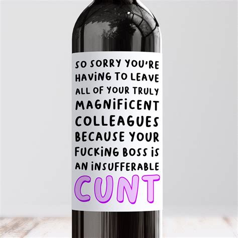 Cunt Boss Wine Label Wine Bottle Label Rude Goodbye Wine Etsy Uk