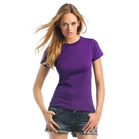 2018 Fashion Ladies T Shirt Plain Cotton Short Sleeve Tops Purple Solid