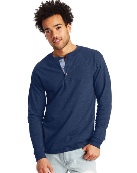 Chemise Homme Hanes à Manches Longues Henley Beefy T Coton Pur 3