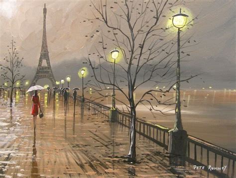 Pete Rumney Art Original Canvas Painting Paris Rain Eiffel Tower