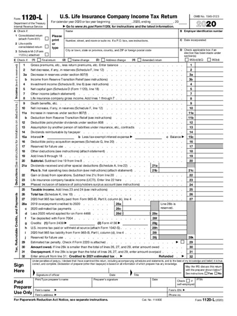 Irs 1120 L 2020 Fill Out Tax Template Online Us Legal Forms