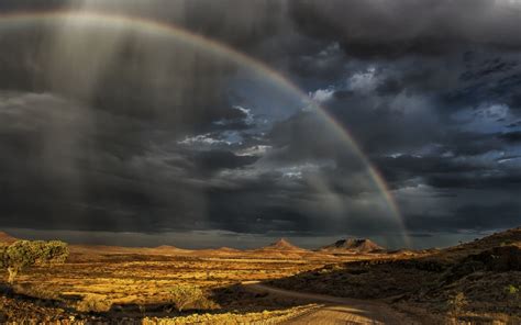 Nature Landscape Rainbows Clouds Road Sunset Namibia Hill Steppe Wallpapers Hd Desktop