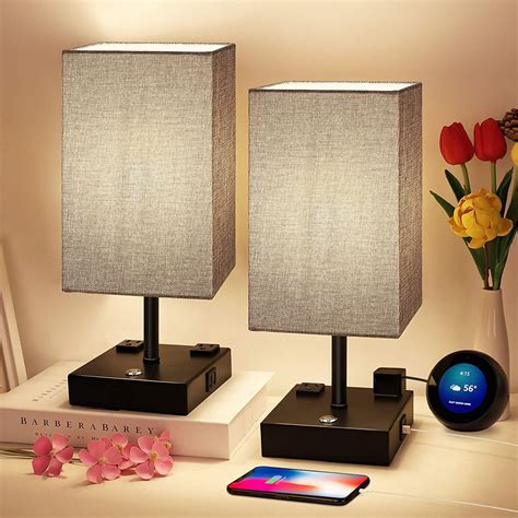 bedside lamp 3 way dimmable touch control table lamp with 2 usb charging ports 2 ac outlet