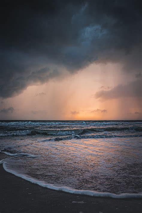 Sea Sunset Clouds Waves Rain Hd Phone Wallpaper Peakpx