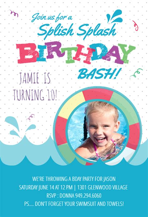 splish splash printable invitation customize add text and photos print for free pool
