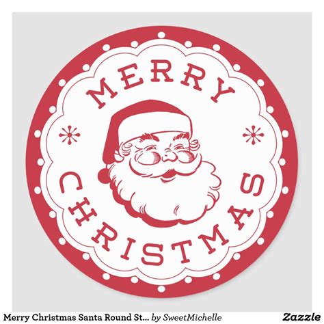 Merry Christmas Santa Round Sticker Zazzle Christmas Stickers