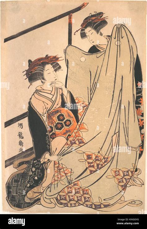 two beauties looking at kimono artist isoda koryusai japanese 1735 ca 1790 period edo