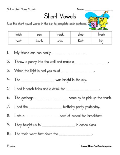 Short And Long Vowels Worksheet