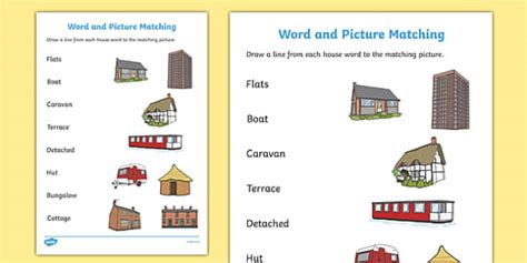 Houses And Homes Matching Worksheet ESL Home Vocabulary Matching