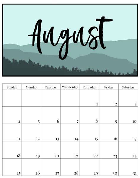 August 2019 Calendar Page Free Printable Calendar Pages 2019