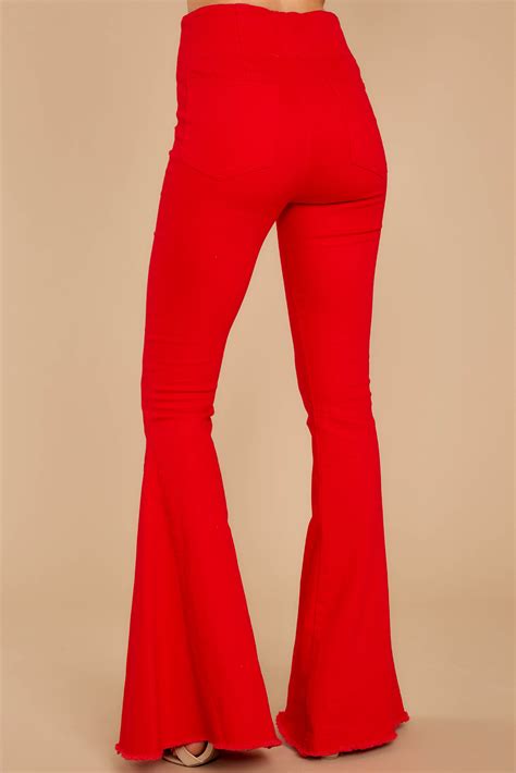 Sexy Red Flare Leg Jeans Cute Denim Bell Bottoms Pants 6200