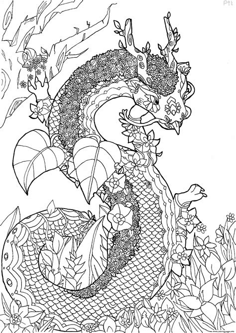 A Magnificent Dragon Surrounded By Flowers Coloring Page Printable